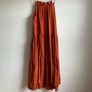 Cotton Bleu Tiered Rust Maxi Dress